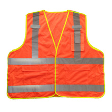 Fluorescente laranja 5 ponto de ruptura de malha colete de segurança reflexivo com bolsos